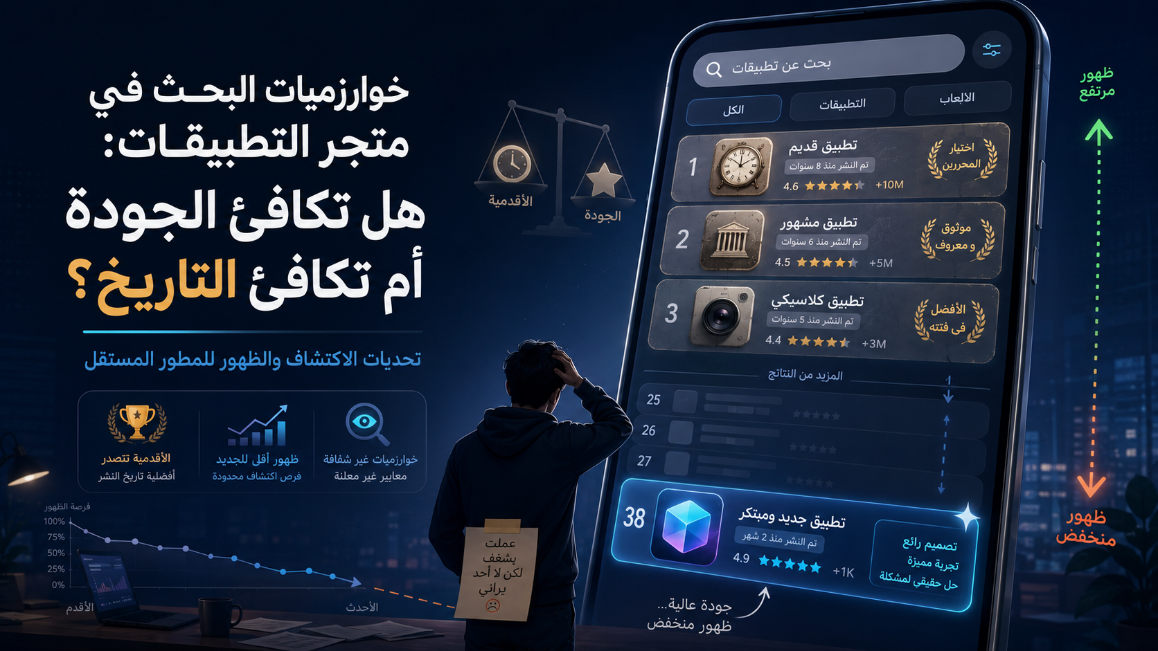 خوارزميات البحث في متجر التطبيقات: هل تكافئ الجودة أم تكافئ التاريخ؟