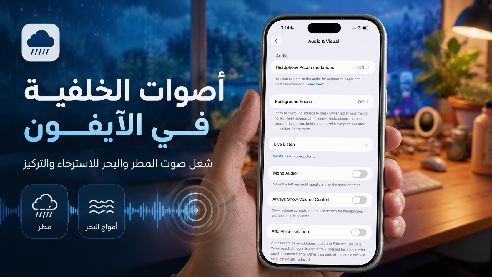 ميزة مخفية في الآيفون: تشغيل صوت المطر والبحر لمساعدتك على التركيز أو الاسترخاء